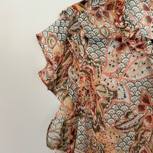 Misa Los Angeles Women’s Short Flutter Sleeve Tie V-Neck Blouse Sz L GUC - Picture 7 of 9